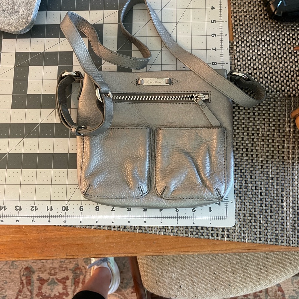 Cole Haan metallic grey Leather Crossbody Bag - Picture 4 of 6